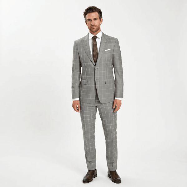 Tiavllya Tiavllya Fashion Mens Suit 2 Pieces Plaid Peak Lapel Tuxedos (Blazer+Pants)