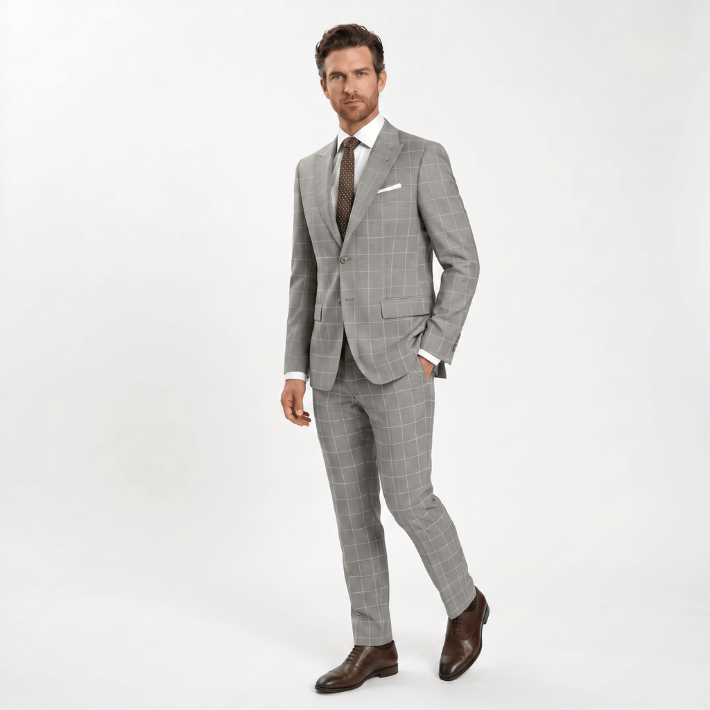 Tiavllya Tiavllya Fashion Mens Suit 2 Pieces Plaid Peak Lapel Tuxedos (Blazer+Pants)