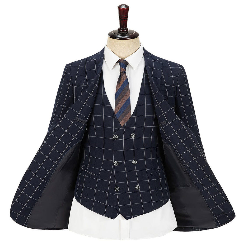 Tiavllya Tiavllya Fashion Mens Suit 3 Pieces Plaid Peak Lapel Tuxedos (Blazer+Vest+Pants)