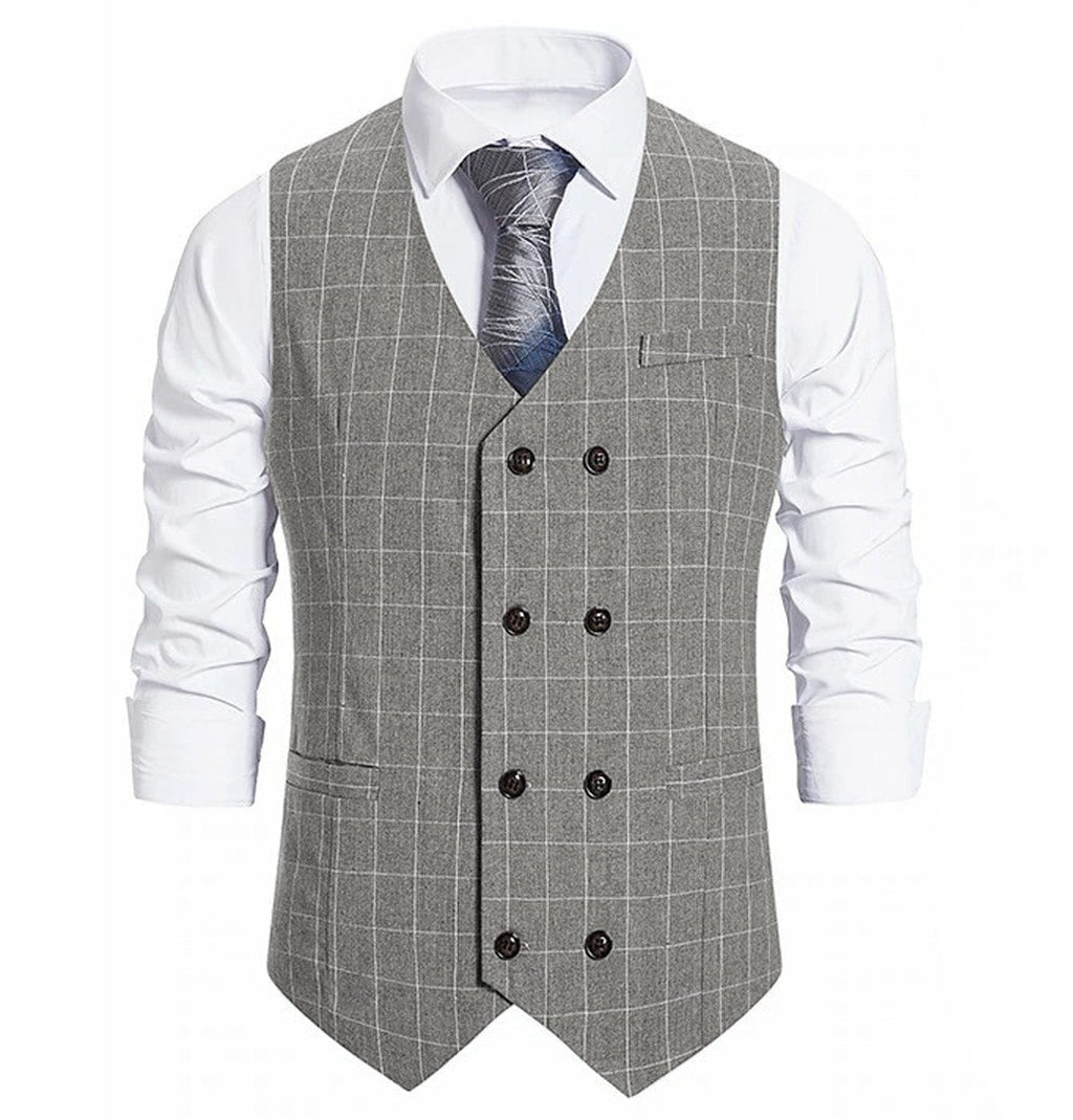 Tiavllya Tiavllya Fashion Mens Suit Vest Plaid Double Breasted Peak Lapel