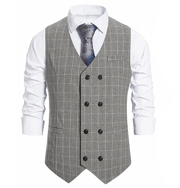 Tiavllya Tiavllya Fashion Mens Suit Vest Plaid Double Breasted Peak Lapel