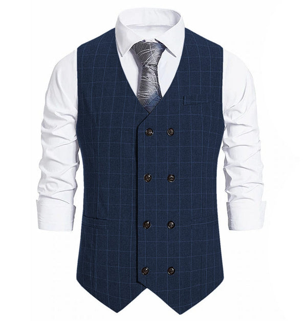 Tiavllya Tiavllya Fashion Mens Suit Vest Plaid Double Breasted Peak Lapel
