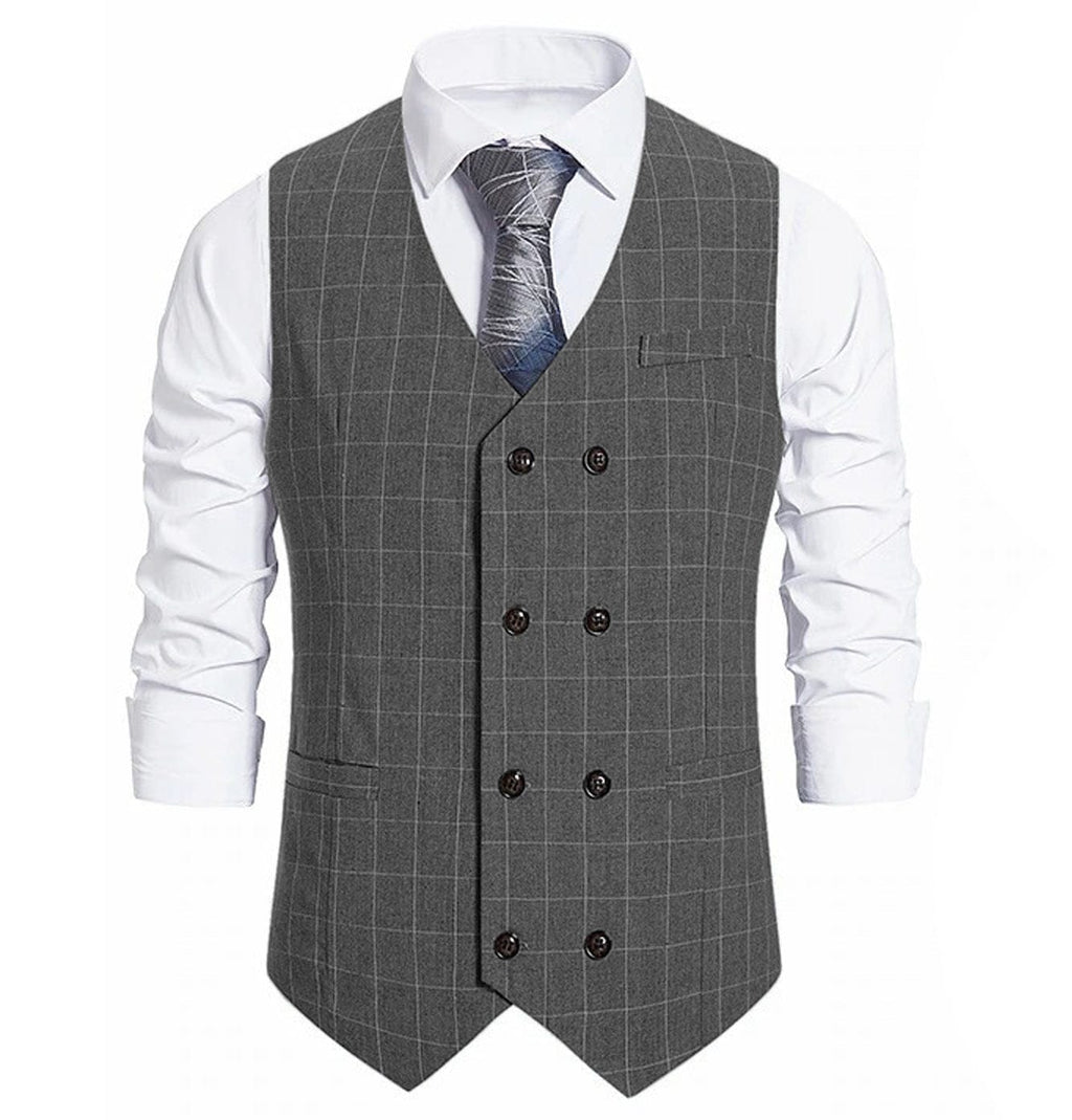 Tiavllya Tiavllya Fashion Mens Suit Vest Plaid Double Breasted Peak Lapel