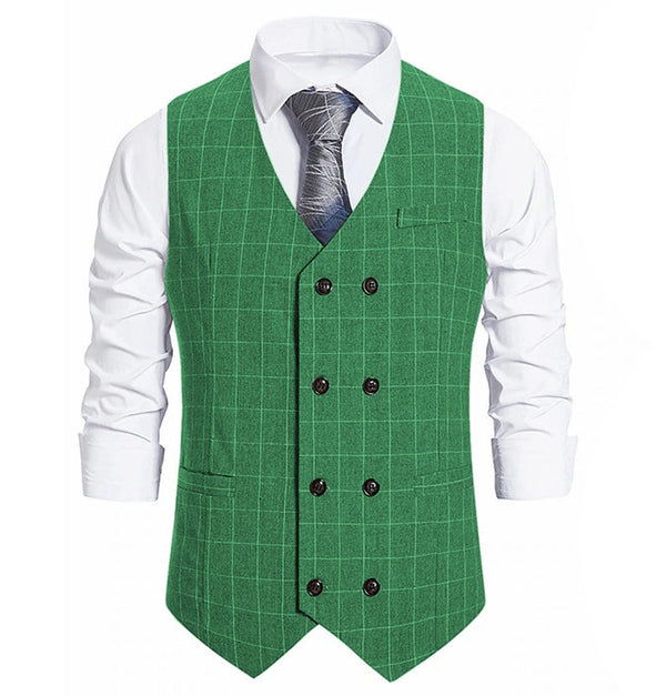 Tiavllya Tiavllya Fashion Mens Suit Vest Plaid Double Breasted Peak Lapel