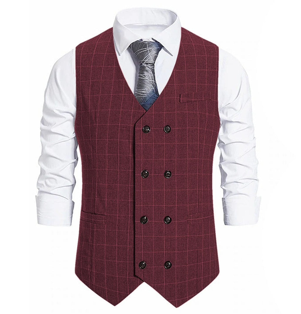 Tiavllya Tiavllya Fashion Mens Suit Vest Plaid Double Breasted Peak Lapel