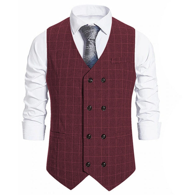 Tiavllya Tiavllya Fashion Mens Suit Vest Plaid Double Breasted Peak Lapel