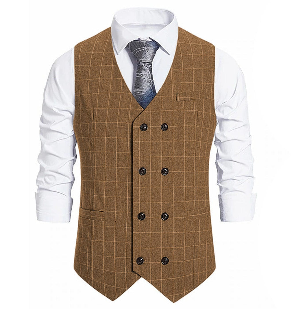 Tiavllya Tiavllya Fashion Mens Suit Vest Plaid Double Breasted Peak Lapel