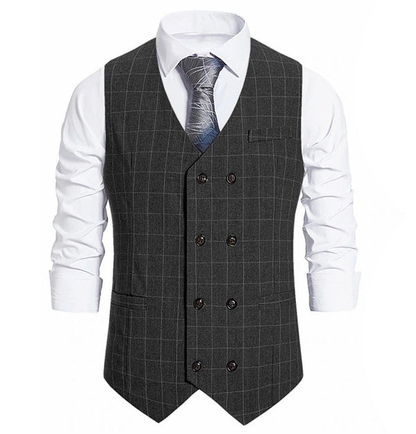Tiavllya Tiavllya Fashion Mens Suit Vest Plaid Double Breasted Peak Lapel