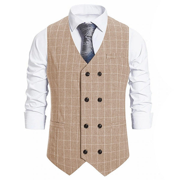 Tiavllya Tiavllya Fashion Mens Suit Vest Plaid Double Breasted Peak Lapel