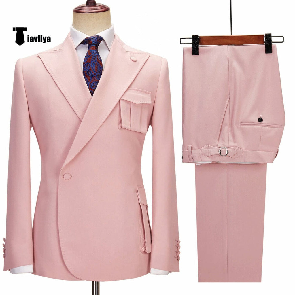 Tiavllya Tiavllya Formal 2 Piece Men's Suit Slim Fit Peak Lapel Tuxedo For Wedding (Blazer+Pants)