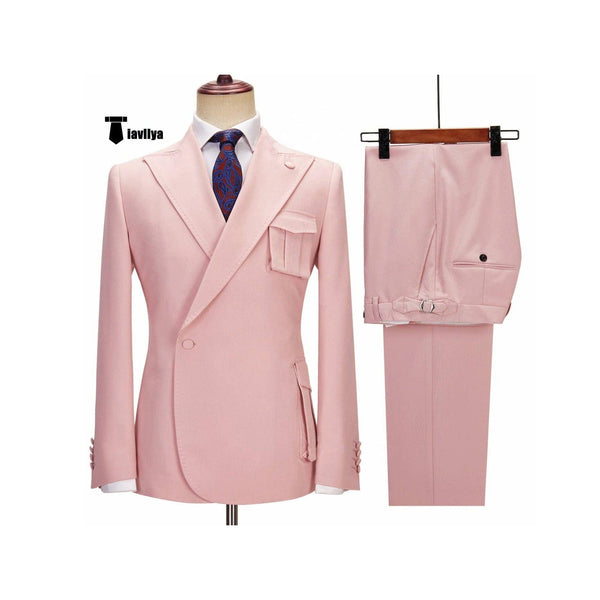Tiavllya Tiavllya Formal 2 Piece Men's Suit Slim Fit Peak Lapel Tuxedo For Wedding (Blazer+Pants)