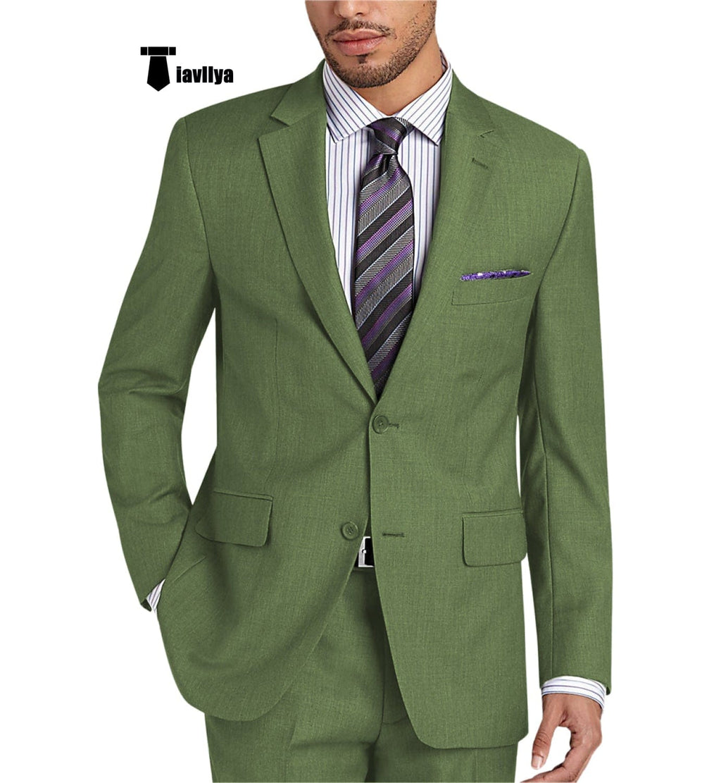 Tiavllya Tiavllya Formal 2 Pieces Mens Suit Flat Notch Lapel Tuxedos For Wedding (Blazer+Pants)