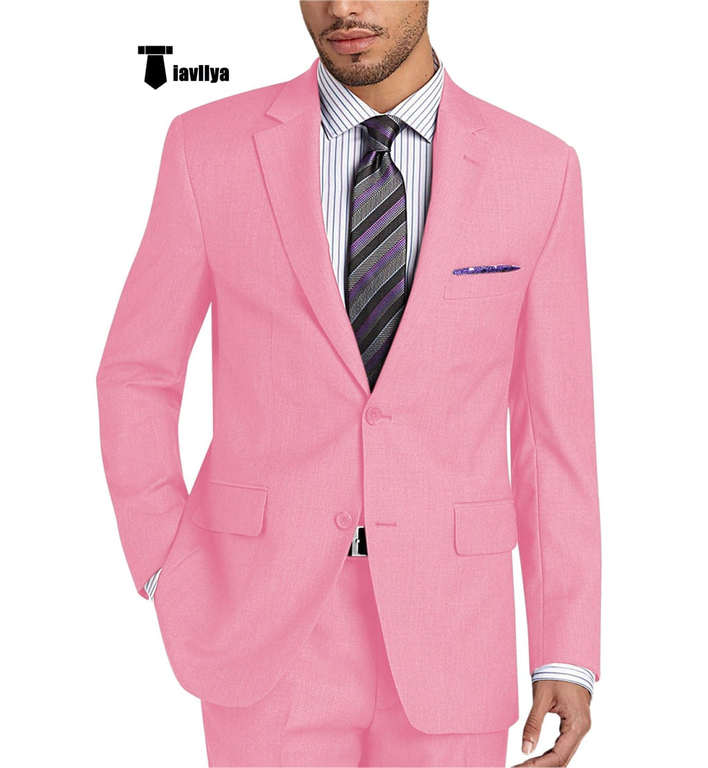 Tiavllya Tiavllya Formal 2 Pieces Mens Suit Flat Notch Lapel Tuxedos For Wedding (Blazer+Pants)