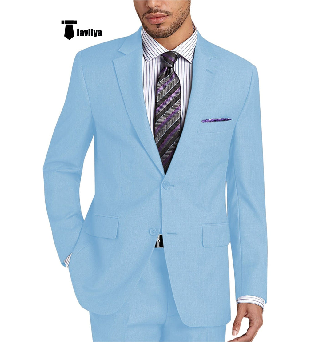 Tiavllya Tiavllya Formal 2 Pieces Mens Suit Flat Notch Lapel Tuxedos For Wedding (Blazer+Pants)