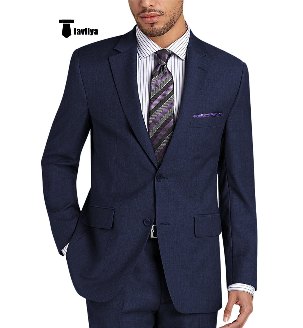 Tiavllya Tiavllya Formal 2 Pieces Mens Suit Flat Notch Lapel Tuxedos For Wedding (Blazer+Pants)