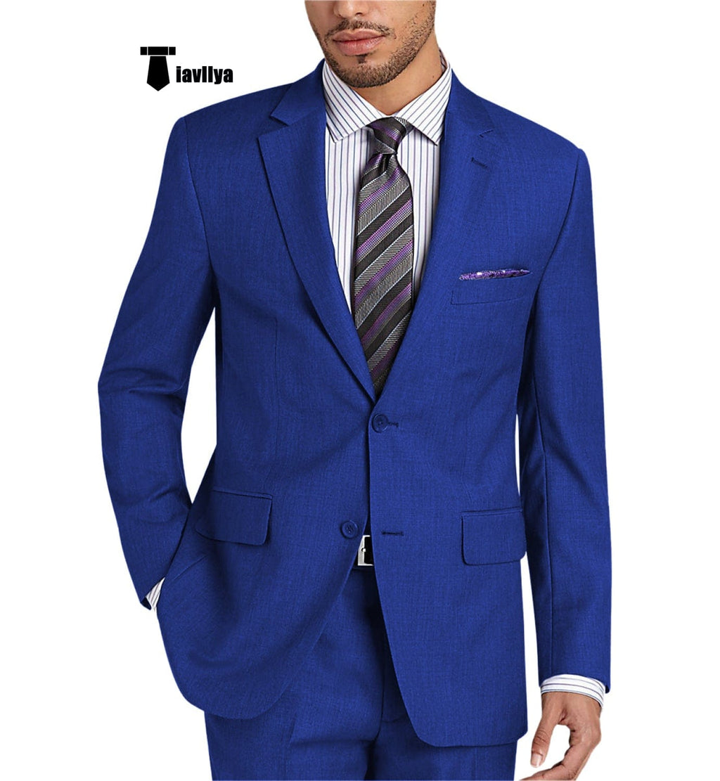Tiavllya Tiavllya Formal 2 Pieces Mens Suit Flat Notch Lapel Tuxedos For Wedding (Blazer+Pants)