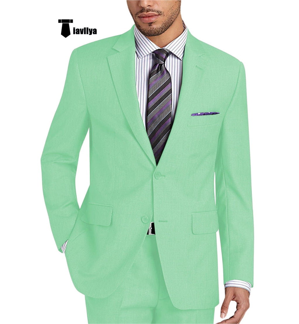 Tiavllya Tiavllya Formal 2 Pieces Mens Suit Flat Notch Lapel Tuxedos For Wedding (Blazer+Pants)