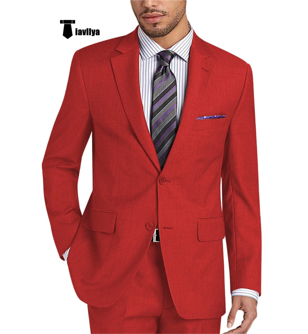 Tiavllya Tiavllya Formal 2 Pieces Mens Suit Flat Notch Lapel Tuxedos For Wedding (Blazer+Pants)