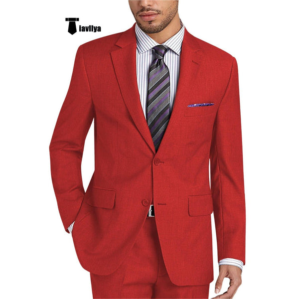 Tiavllya Tiavllya Formal 2 Pieces Mens Suit Flat Notch Lapel Tuxedos For Wedding (Blazer+Pants)
