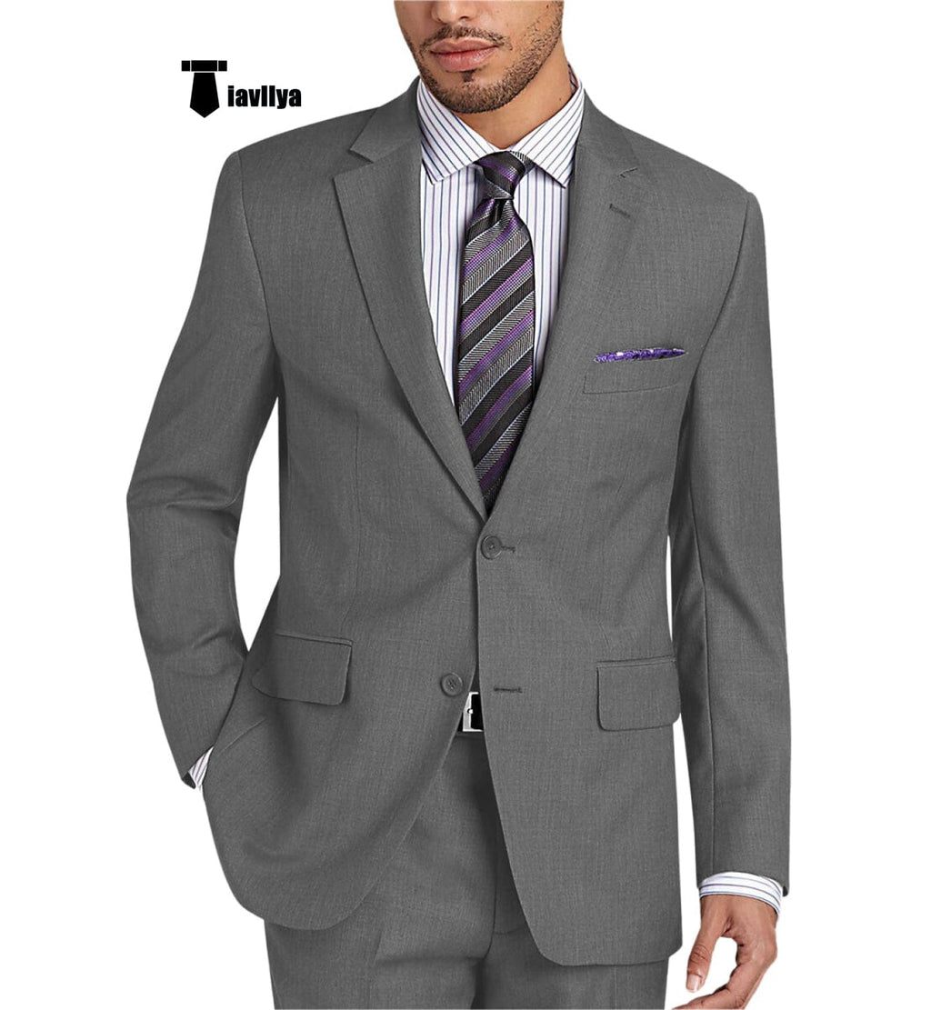 Tiavllya Tiavllya Formal 2 Pieces Mens Suit Flat Notch Lapel Tuxedos For Wedding (Blazer+Pants)
