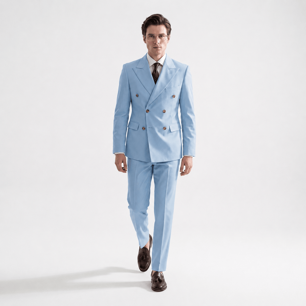 Tiavllya Tiavllya Formal 2 Pieces Mens Suit Flat Peak Lapel Double Breasted Tuxedos For Wedding (Blazer+Pants)