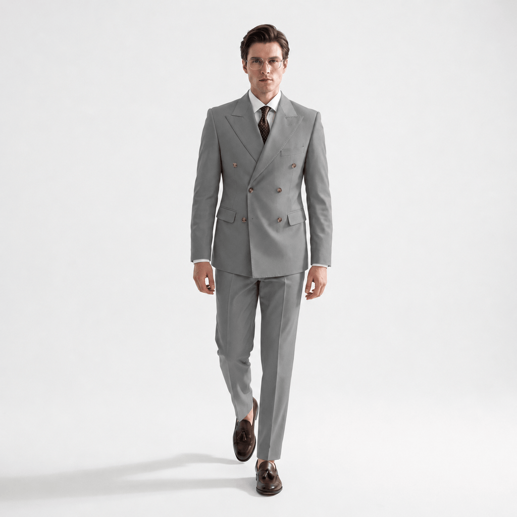 Tiavllya Tiavllya Formal 2 Pieces Mens Suit Flat Peak Lapel Double Breasted Tuxedos For Wedding (Blazer+Pants)