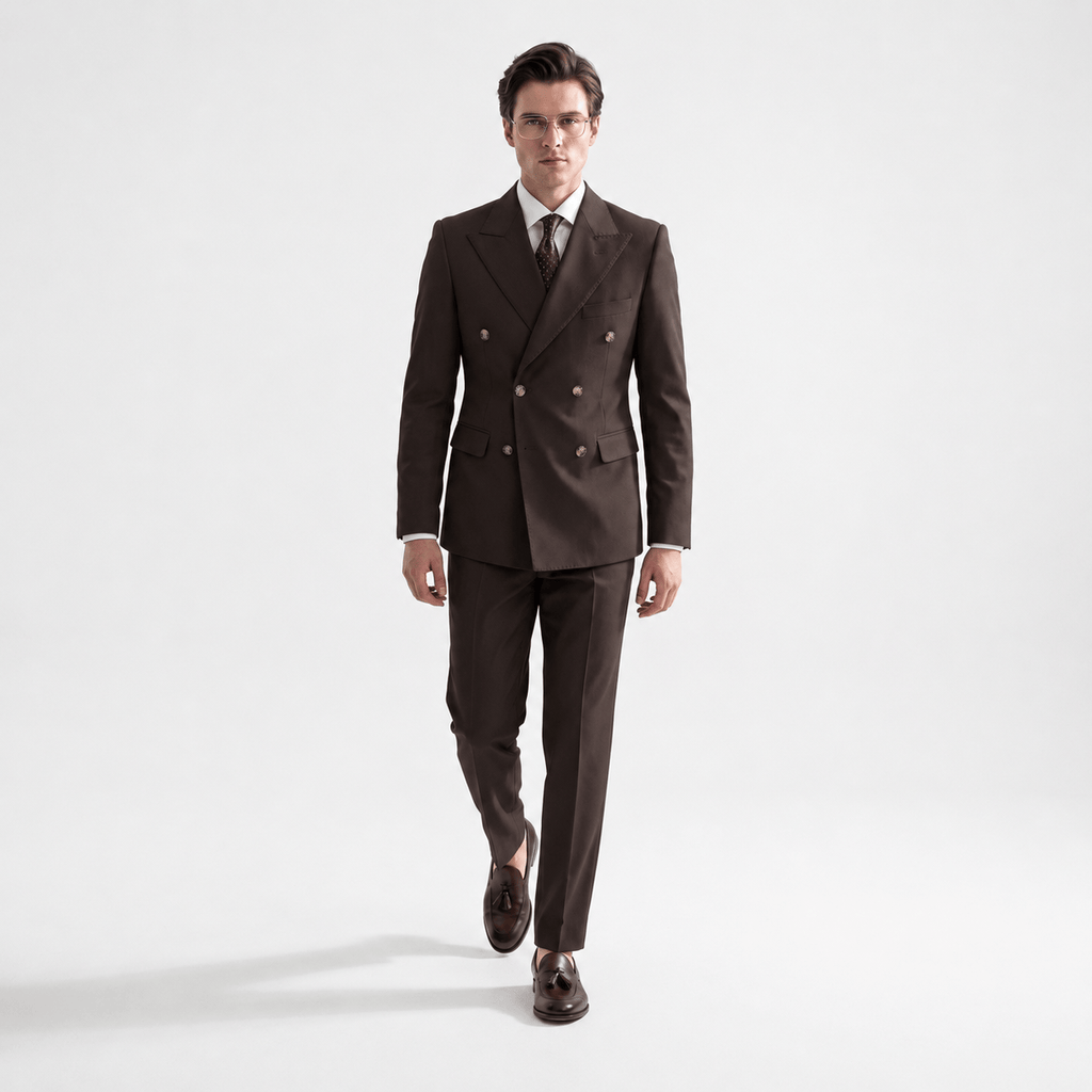 Tiavllya Tiavllya Formal 2 Pieces Mens Suit Flat Peak Lapel Double Breasted Tuxedos For Wedding (Blazer+Pants)