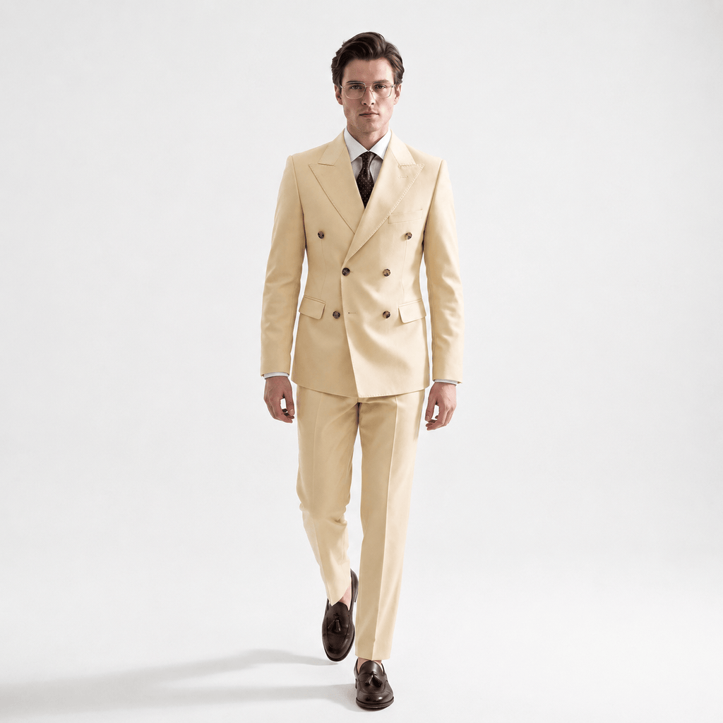 Tiavllya Tiavllya Formal 2 Pieces Mens Suit Flat Peak Lapel Double Breasted Tuxedos For Wedding (Blazer+Pants)