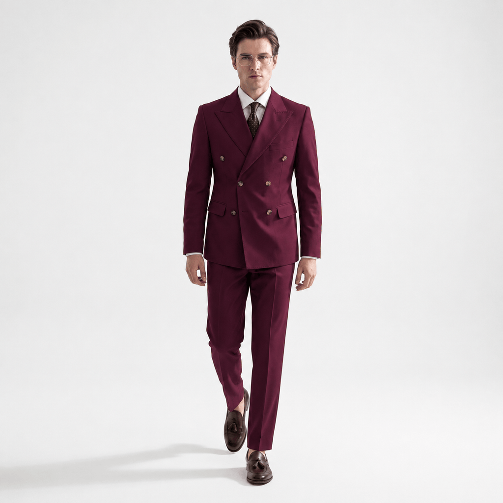 Tiavllya Tiavllya Formal 2 Pieces Mens Suit Flat Peak Lapel Double Breasted Tuxedos For Wedding (Blazer+Pants)