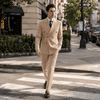 Tiavllya Tiavllya Formal 2 Pieces Mens Suit Flat Peak Lapel Double Breasted Tuxedos For Wedding (Blazer+Pants)