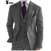 Tiavllya Tiavllya Formal 3 Piece Mens Suit Herringbone Notch Lapel Blazer (Blazer Vest+Pants)