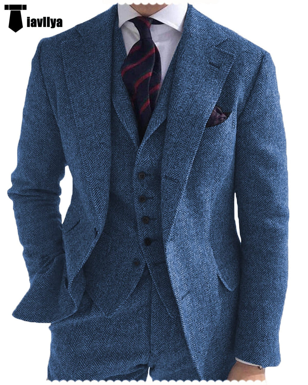 Tiavllya Tiavllya Formal 3 Piece Mens Suit Herringbone Notch Lapel Blazer (Blazer Vest+Pants)