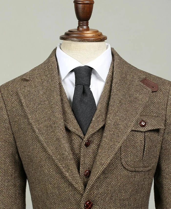 Tiavllya Tiavllya Formal 3 Piece Mens Suit Herringbone Notch Lapel Blazer (Blazer Vest+Pants)