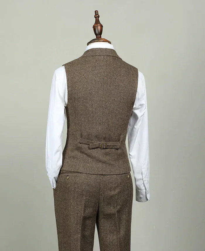 Tiavllya Tiavllya Formal 3 Piece Mens Suit Herringbone Notch Lapel Blazer (Blazer Vest+Pants)