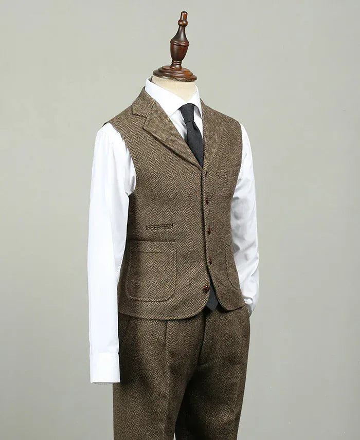 Tiavllya Tiavllya Formal 3 Piece Mens Suit Herringbone Notch Lapel Blazer (Blazer Vest+Pants)