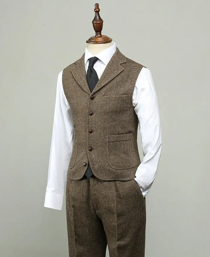 Tiavllya Tiavllya Formal 3 Piece Mens Suit Herringbone Notch Lapel Blazer (Blazer Vest+Pants)