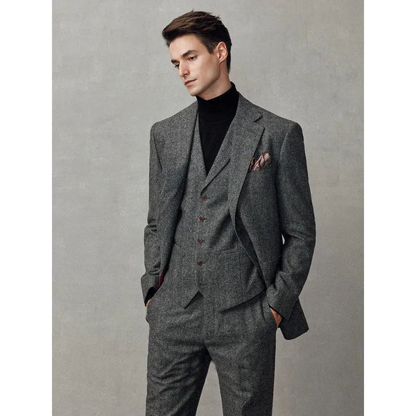 Tiavllya Tiavllya Formal 3 Piece Mens Suit Herringbone Notch Lapel Blazer (Blazer Vest+Pants)