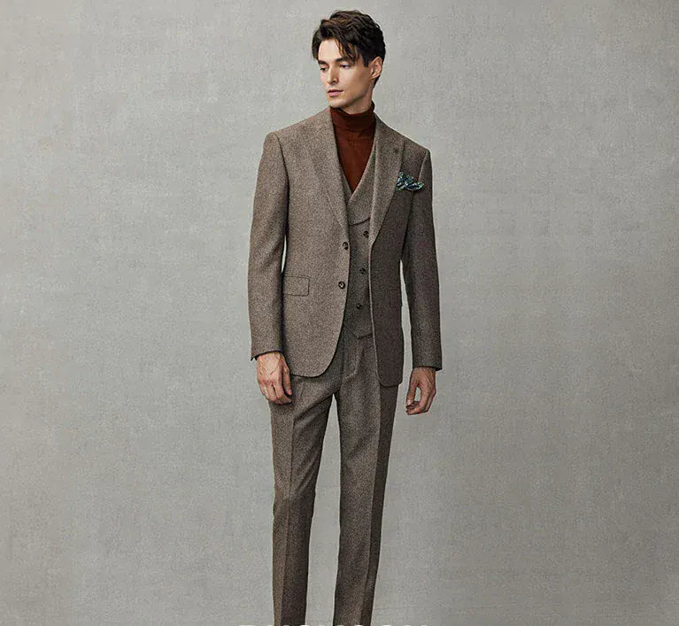 Tiavllya Tiavllya Formal 3 Piece Mens Suit Herringbone Notch Lapel Blazer (Blazer Vest+Pants)