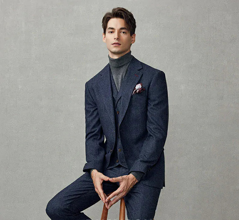 Tiavllya Tiavllya Formal 3 Piece Mens Suit Herringbone Notch Lapel Blazer (Blazer Vest+Pants)