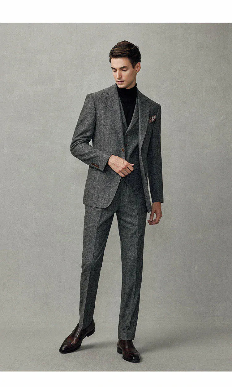 Tiavllya Tiavllya Formal 3 Piece Mens Suit Herringbone Notch Lapel Blazer (Blazer Vest+Pants)