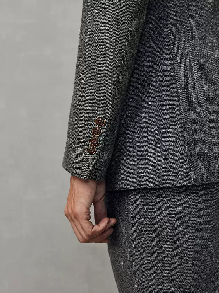 Tiavllya Tiavllya Formal 3 Piece Mens Suit Herringbone Notch Lapel Blazer (Blazer Vest+Pants)