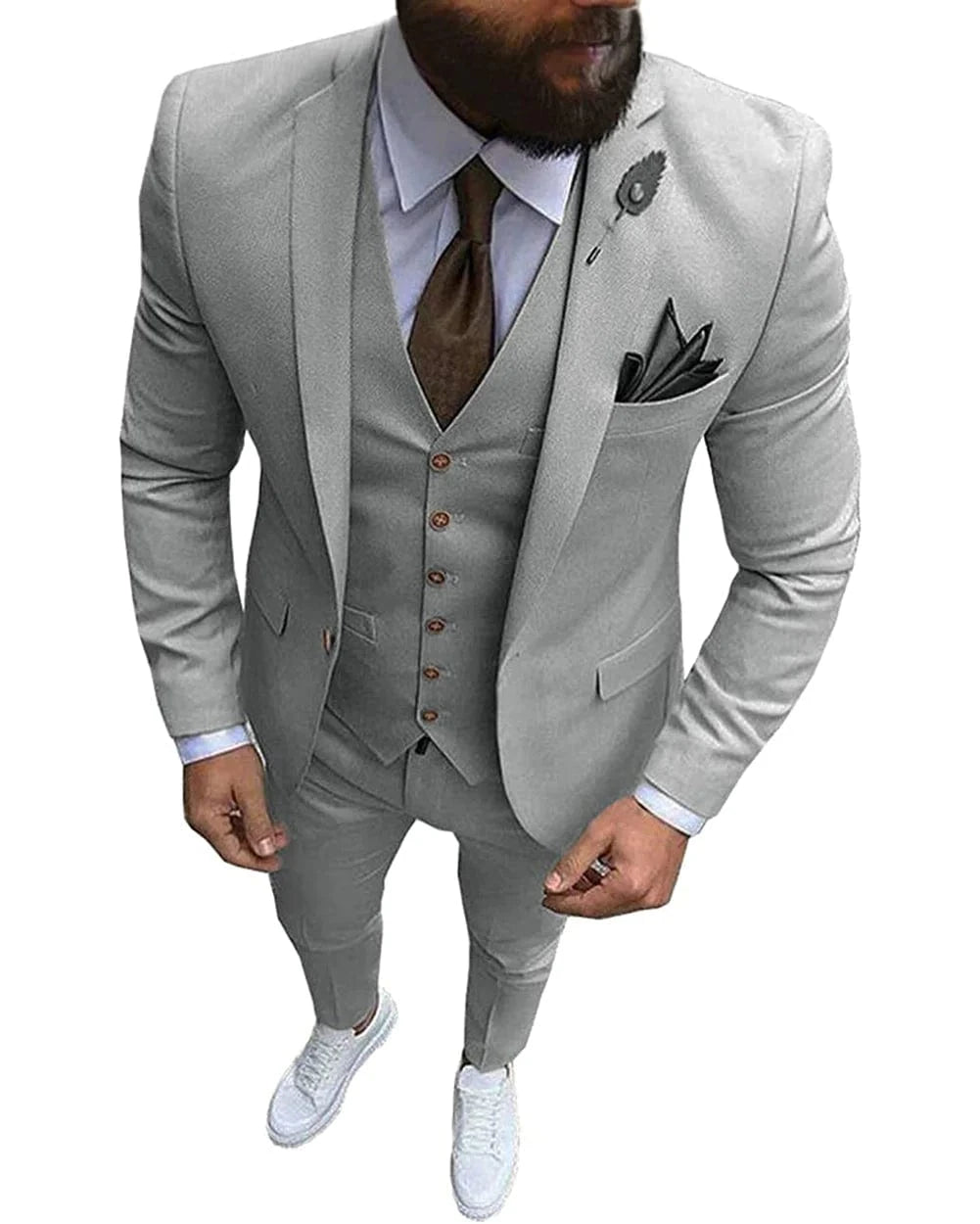 Tiavllya Tiavllya Formal 3 Pieces Mens Suit Flat Notch Lapel Tuxedos (Blazer+vest+Pants)