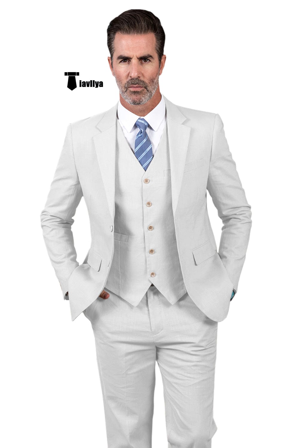 Tiavllya Tiavllya Formal Men's 3 Pieces Mens Suit Notch Lapel Linen For Wedding (Blazer+vest+Pants)