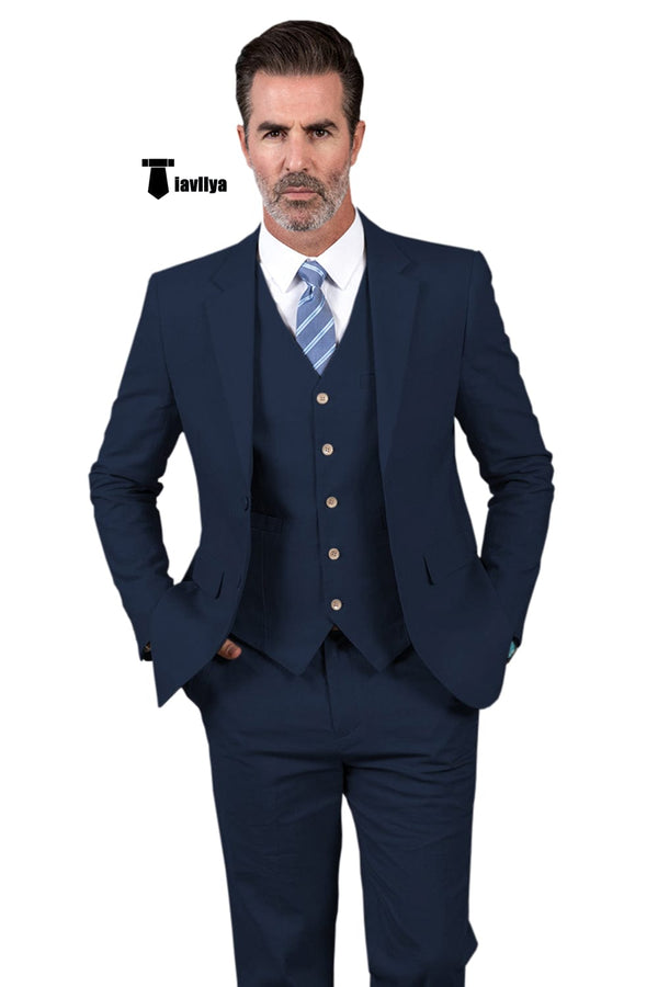Tiavllya Tiavllya Formal Men's 3 Pieces Mens Suit Notch Lapel Linen For Wedding (Blazer+vest+Pants)