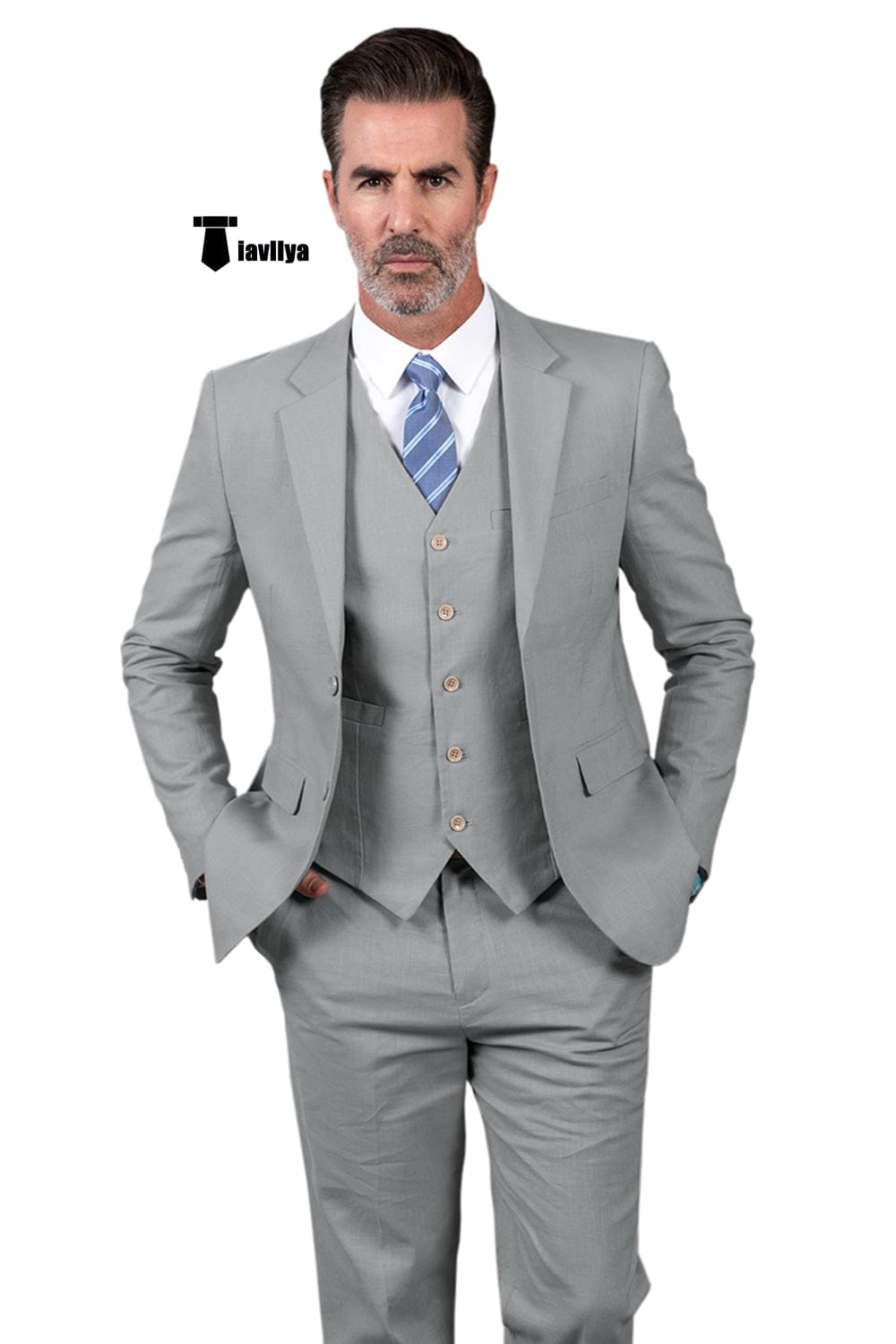 Tiavllya Tiavllya Formal Men's 3 Pieces Mens Suit Notch Lapel Linen For Wedding (Blazer+vest+Pants)