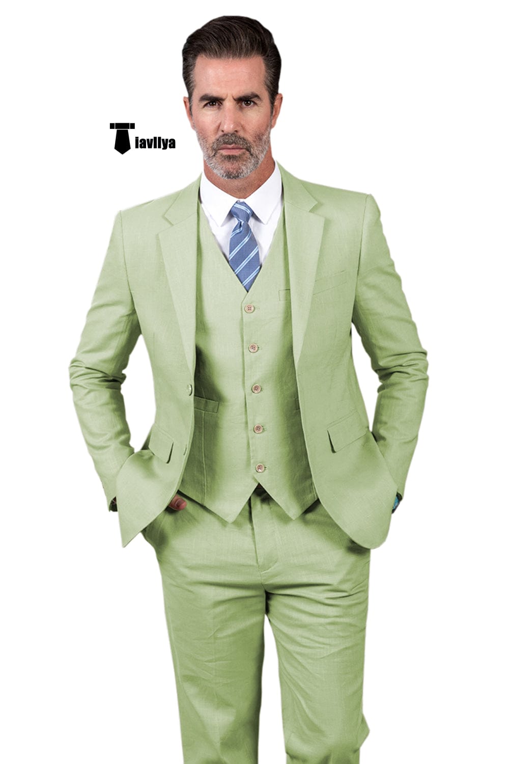 Tiavllya Tiavllya Formal Men's 3 Pieces Mens Suit Notch Lapel Linen For Wedding (Blazer+vest+Pants)