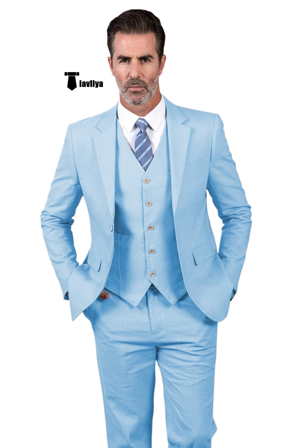 Tiavllya Tiavllya Formal Men's 3 Pieces Mens Suit Notch Lapel Linen For Wedding (Blazer+vest+Pants)