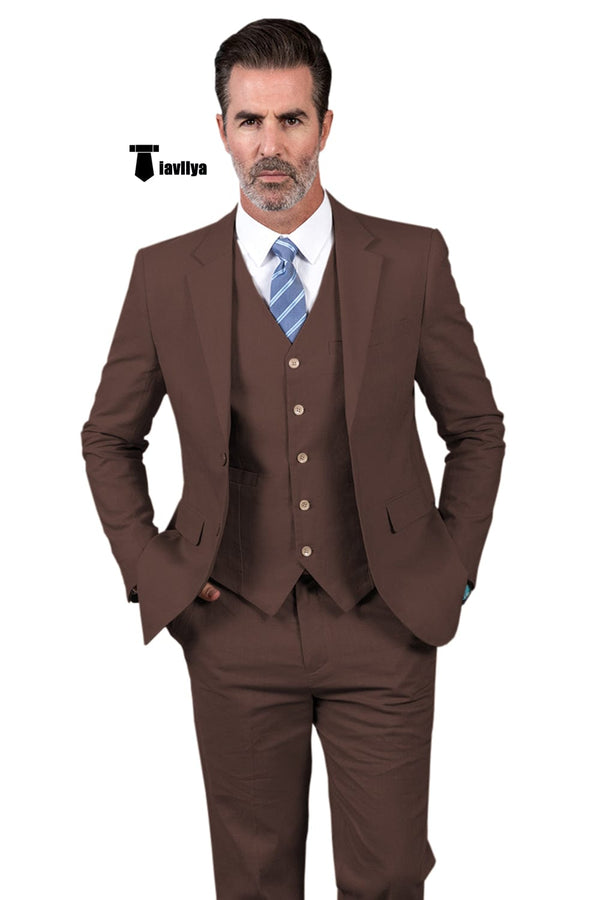 Tiavllya Tiavllya Formal Men's 3 Pieces Mens Suit Notch Lapel Linen For Wedding (Blazer+vest+Pants)