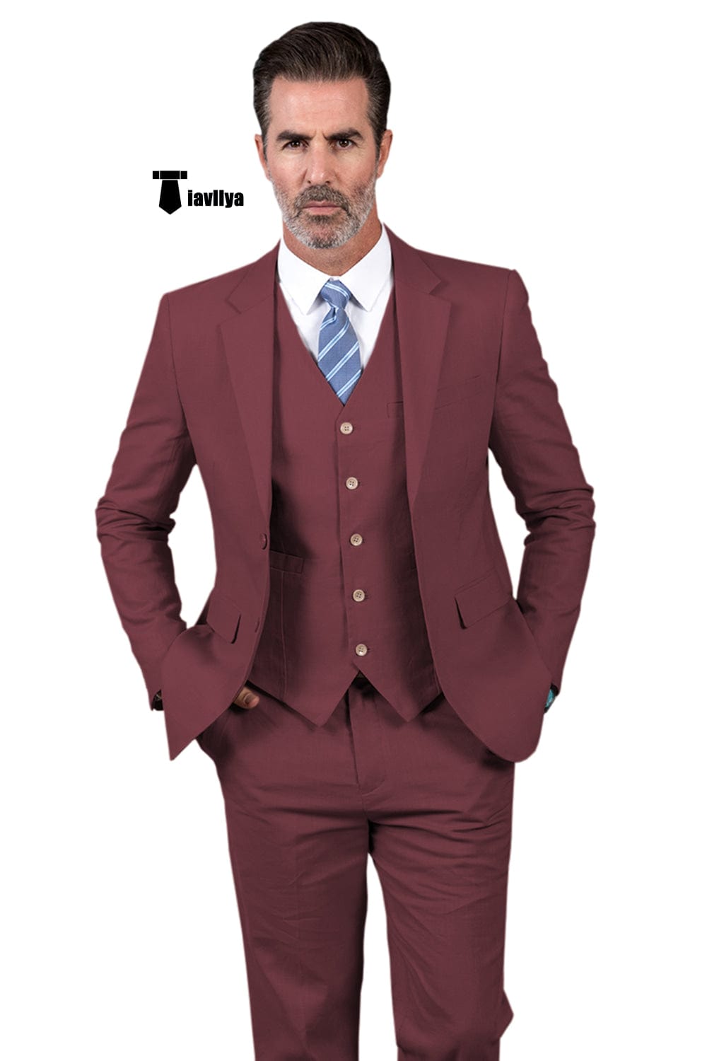 Tiavllya Tiavllya Formal Men's 3 Pieces Mens Suit Notch Lapel Linen For Wedding (Blazer+vest+Pants)
