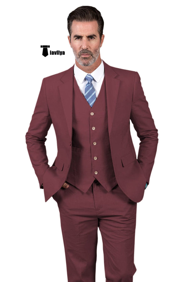 Tiavllya Tiavllya Formal Men's 3 Pieces Mens Suit Notch Lapel Linen For Wedding (Blazer+vest+Pants)